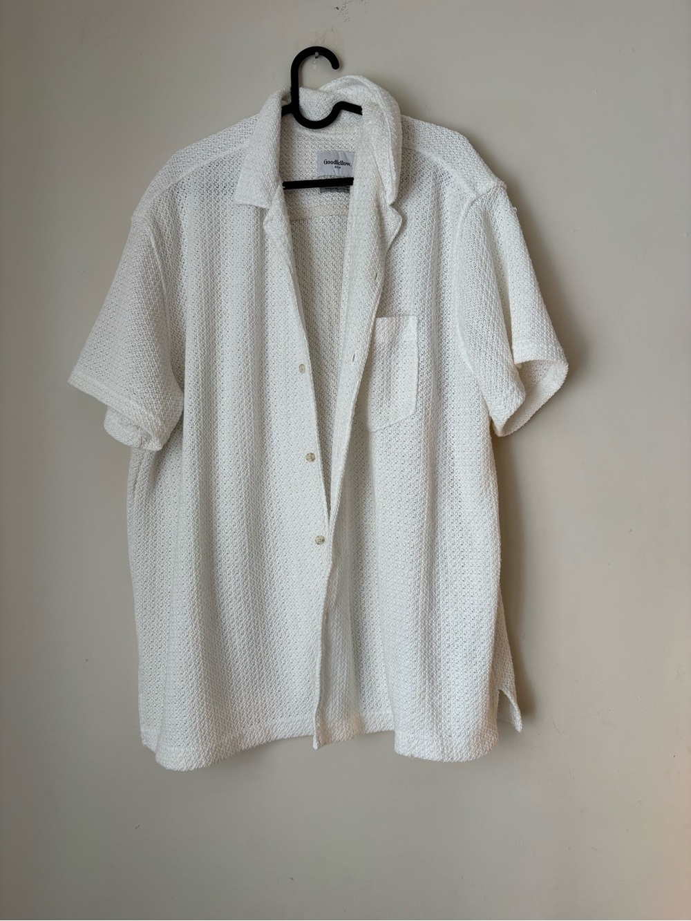 Goodfellow & Co White Short-Sleeve Textured Button-Down Shirt XXL